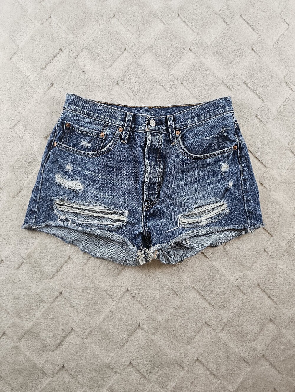 Levi's High-Waist Distressed Denim Shorts - Blue